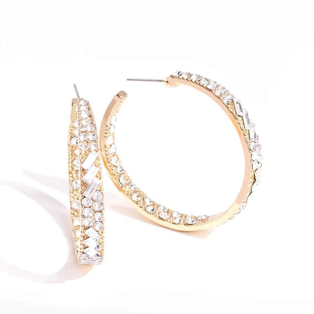 Gold Rhinestone Hoops - Picture 3 of 4